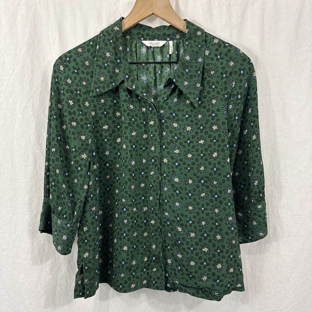 Toast Green Floral Print Button Womens Sz 12 Boho Career Designer Feminine